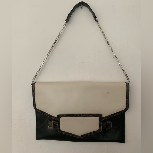 Rafe New York Bag Cowhide Snakeskin Large Clutch Shoulder Purse Chain Strap - Picture 1 of 13